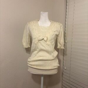 Vintage 70s 80s Jessica McClintock lace babydoll sweater with bow